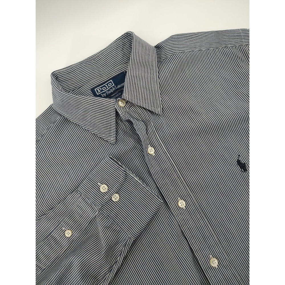 Polo Ralph Lauren Andrew Shirt Mens 15.5 32/33 Blue White Striped Excellent
